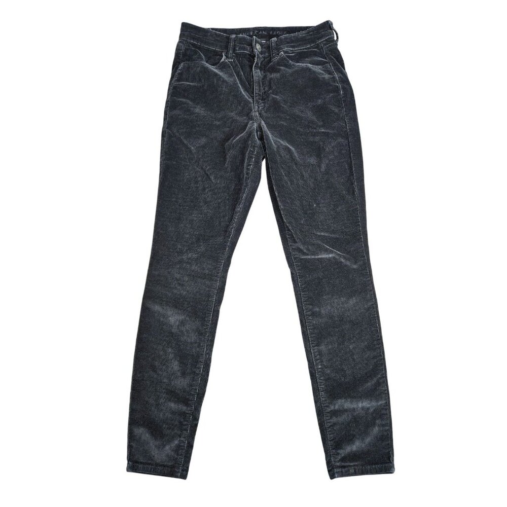 American Eagle Womens Size 8 Regular Stretch High Rise Black Corduroy‎ Jeggings